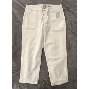 LOGO LORI GOLDSTEIN Womens Jeans 16 Cream Boyfriend High Waisted Cuffed Stretch